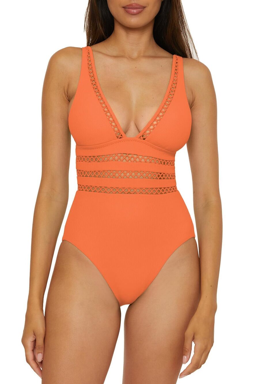 BECCA Women's Orange Virtue Modern Edge One-Piece M NWT